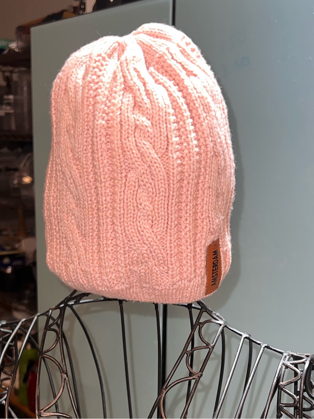 Amsterdam Embroidered Cuffed Beanie Hat Bright Pink Travel Souvenir